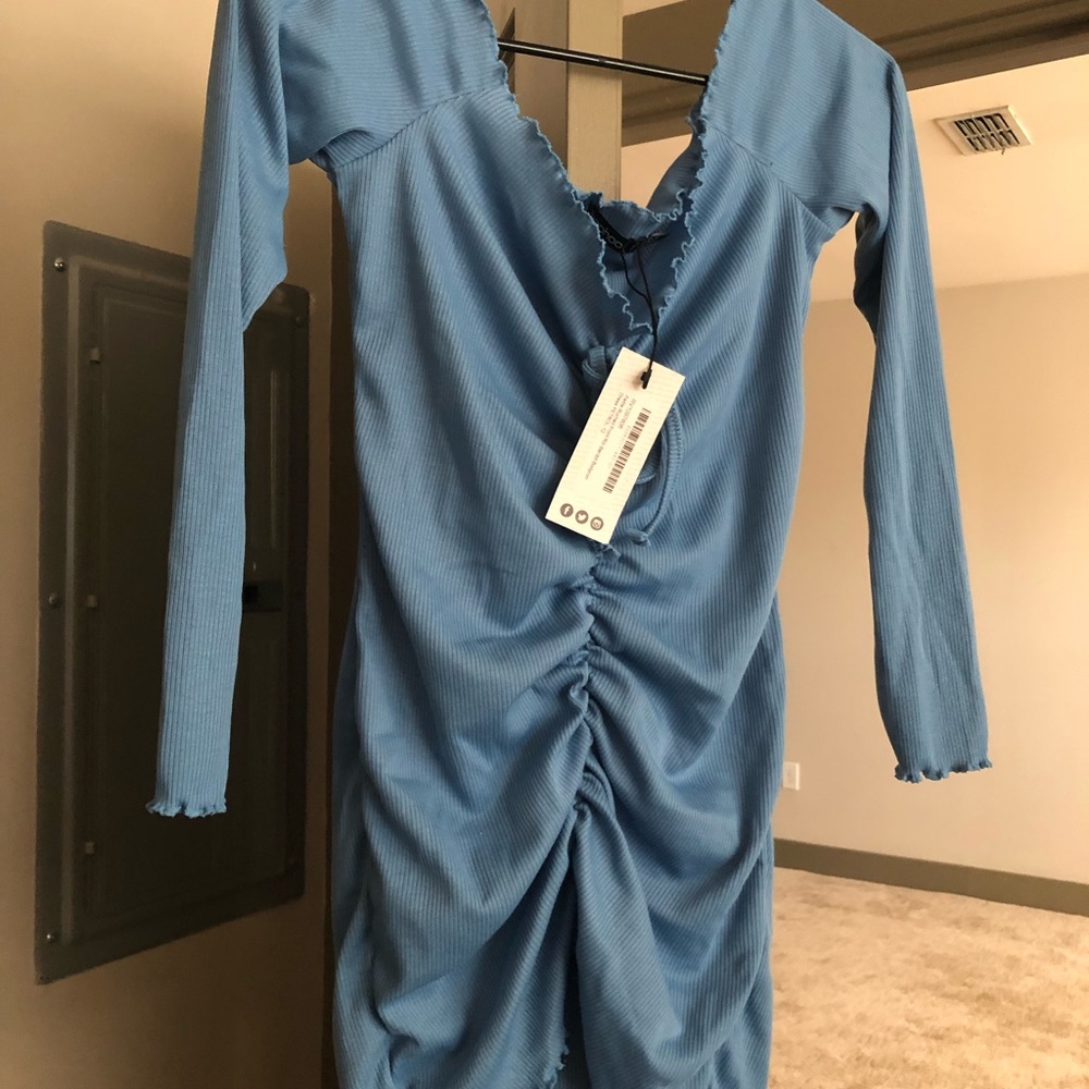 NWT blue off the shoulder long sleeve dress
